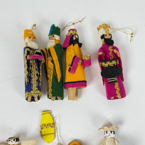 Set Of 7 Handcrafted Clothespin Ornaments Wise Men Angels Nativity Figures Uniqu - Picture 3 of 5